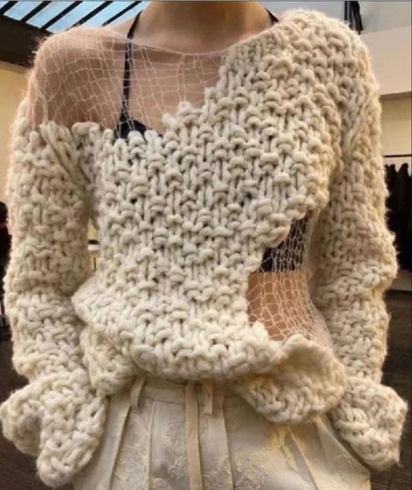 Pull Boho tricoté ample démaillée.