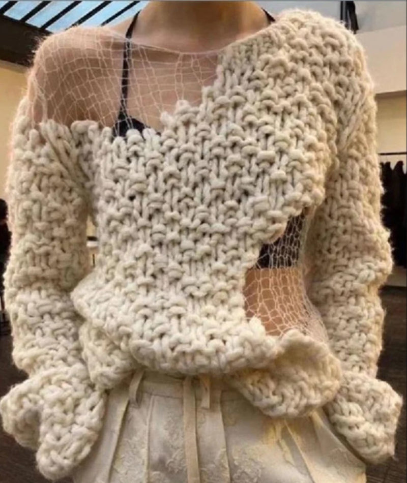 Pull Boho tricoté ample démaillée.