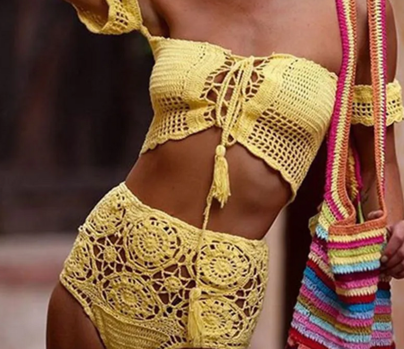 Bohemian knit swimsuit.