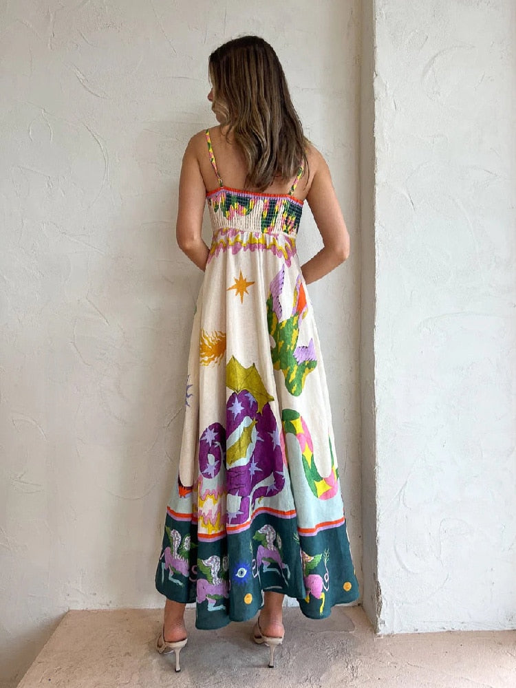 La robe longue colorée bohême artiste peintre.