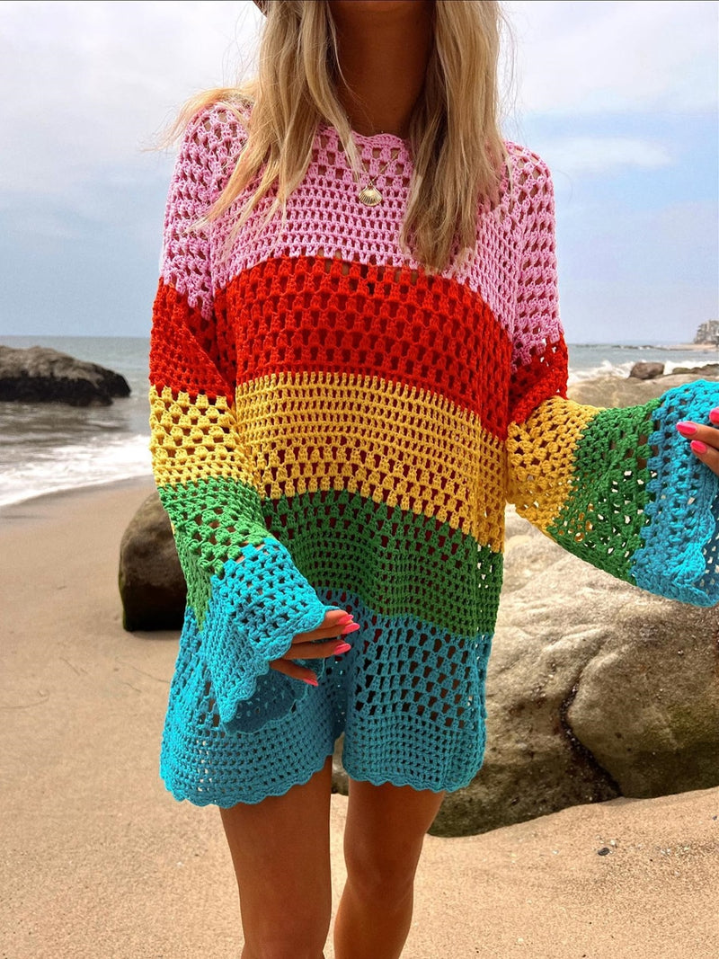 Rainbow bohemian crochet tunic sweater. – Bohemia Rhapsody