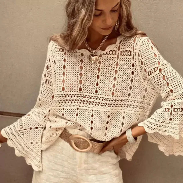 Loose hippie crocheted cotton top.