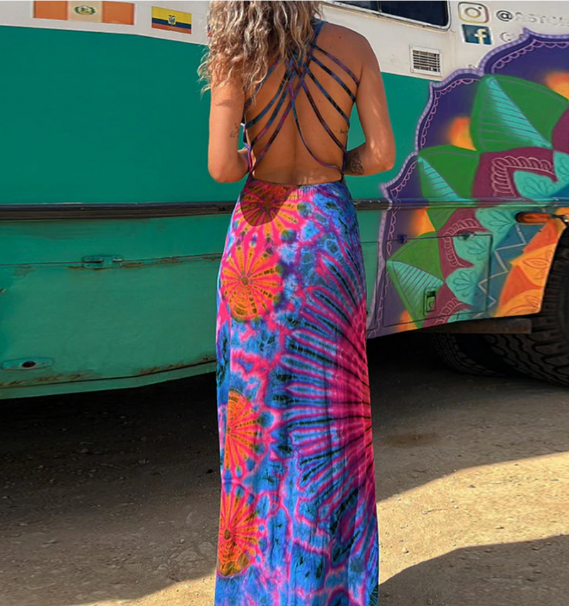Bohemian hippie tie-dye dress.