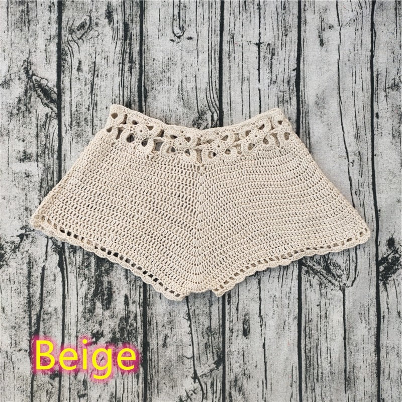 Hippie fashion handmade crochet shorts, sixties.
