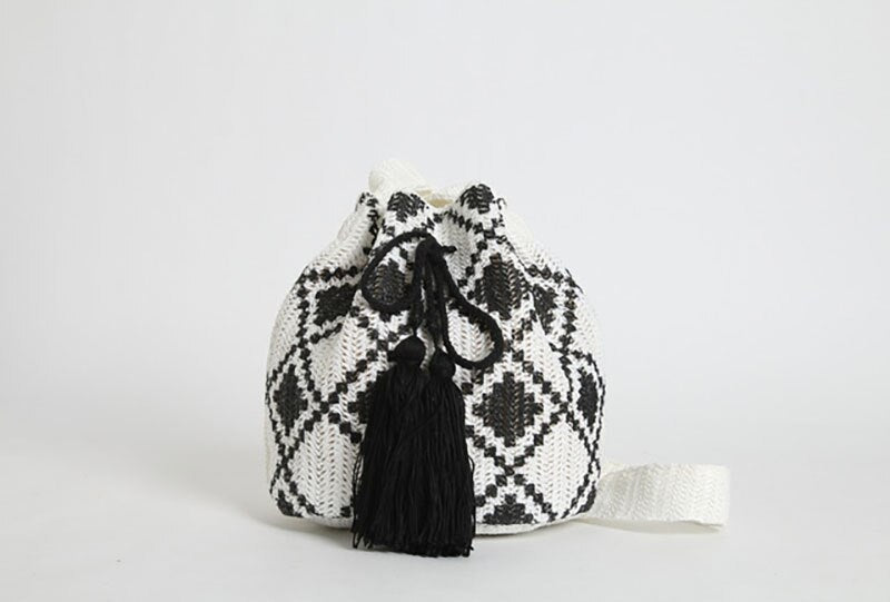 Bohemian patchwork straw purse.