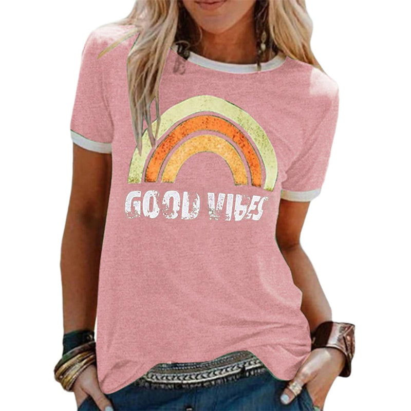 Bonnes vibrations T-shirt arc-en-ciel hippie.