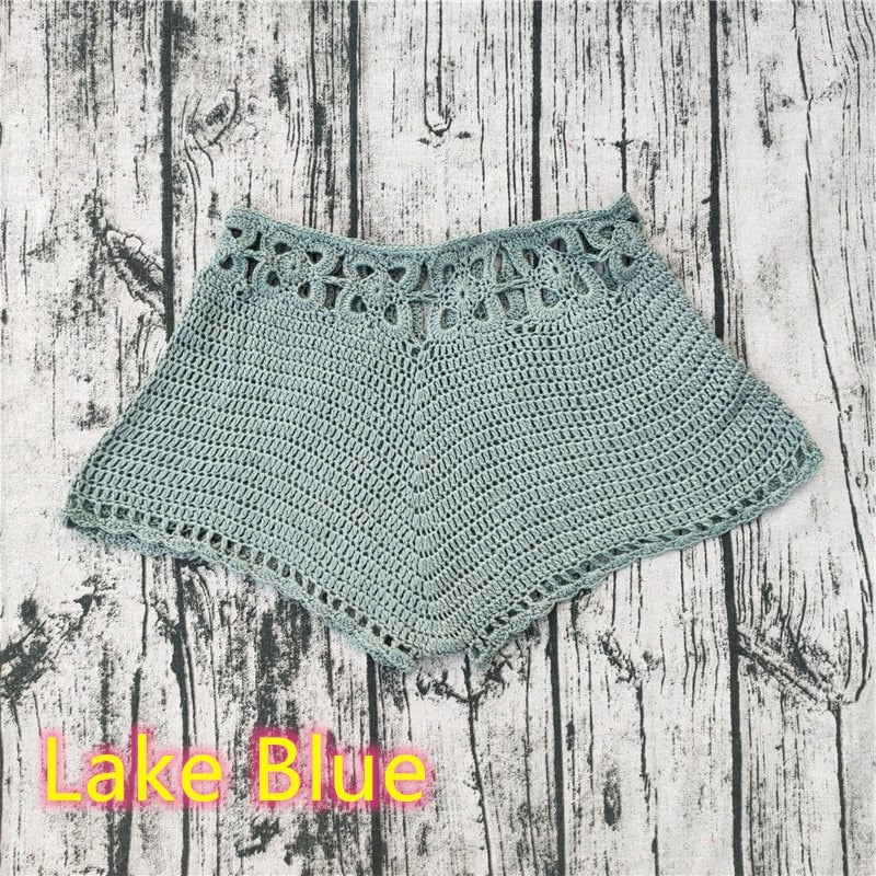 Hippie fashion handmade crochet shorts, sixties.