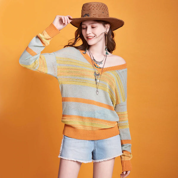 Bohemian hippie mohair and multicolored fine wool sweater.