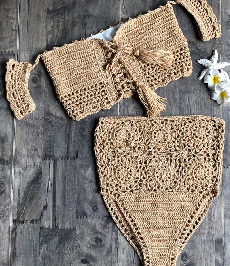 Bohemian knit swimsuit.