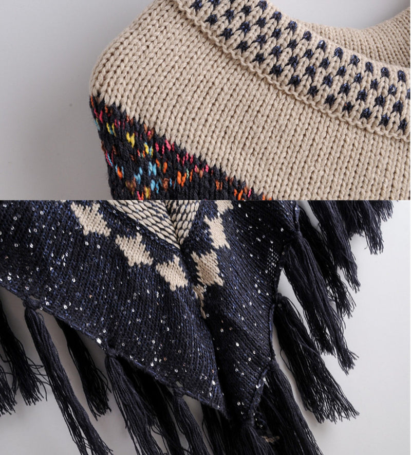 Poncho Boho plumes noir made in France