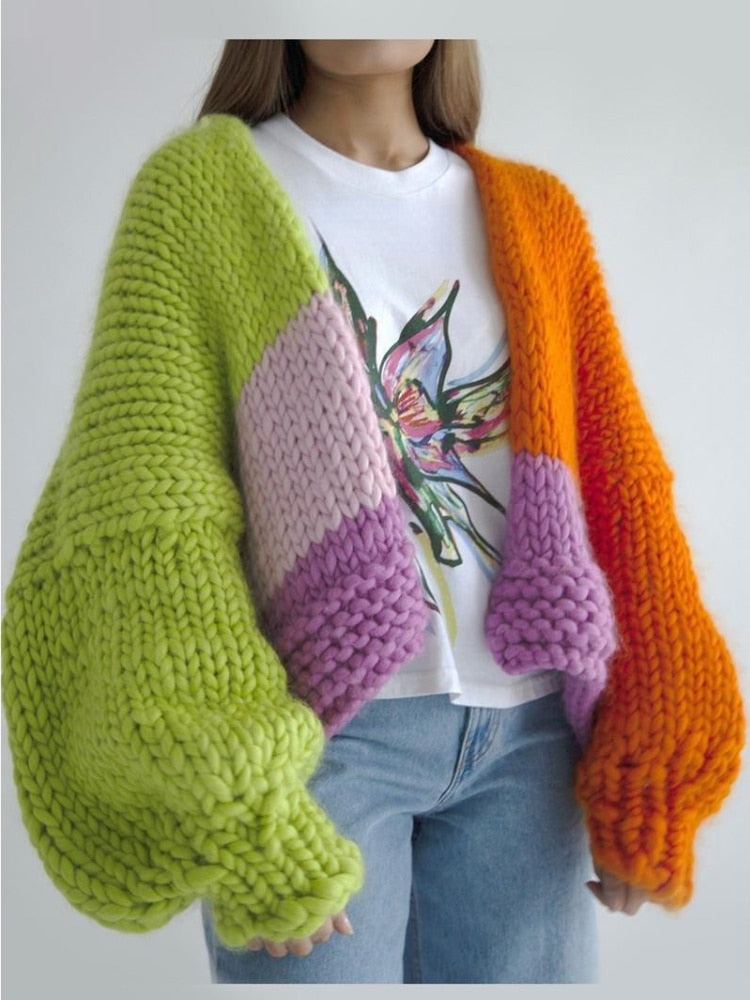 Large multicolored hippie knit sweater.