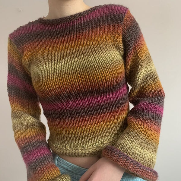 Multicolored 70s patchwork knit sweater.
