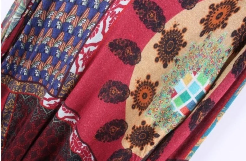 Printed bohemian patchwork stretch knit