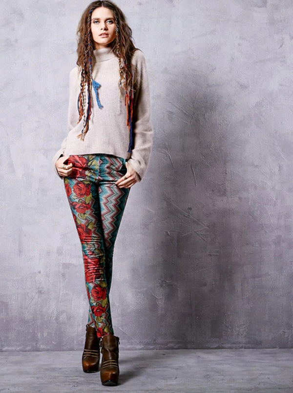 Trousers, printed boho folk leggings.