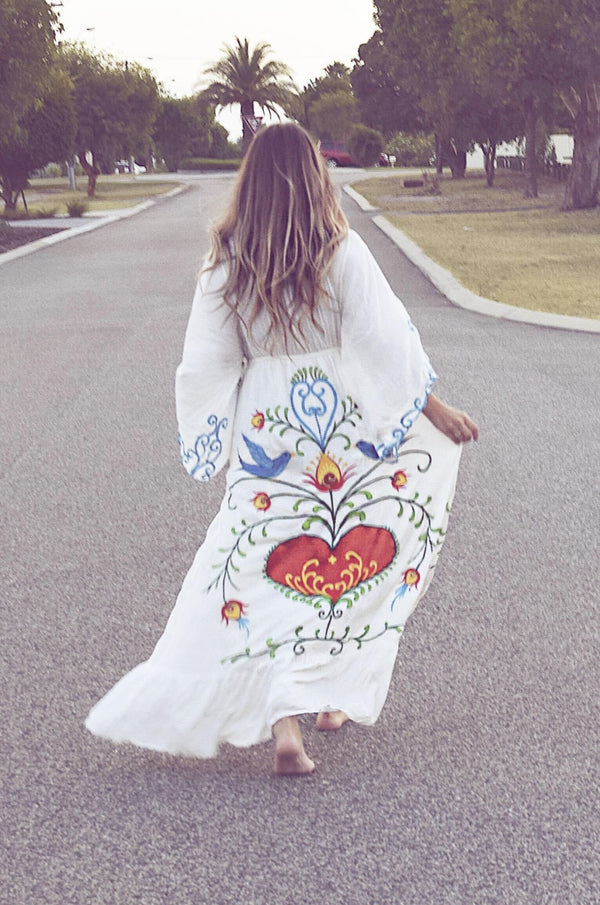 Bohemian hippie embroidered tunic dress.