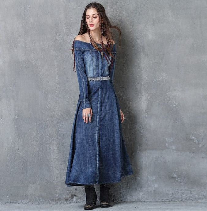 Vintage bohemian long jean dress.