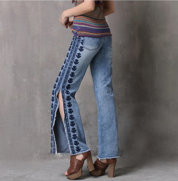 New hippie boho embroidered jeans.