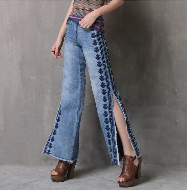 New hippie boho embroidered jeans.