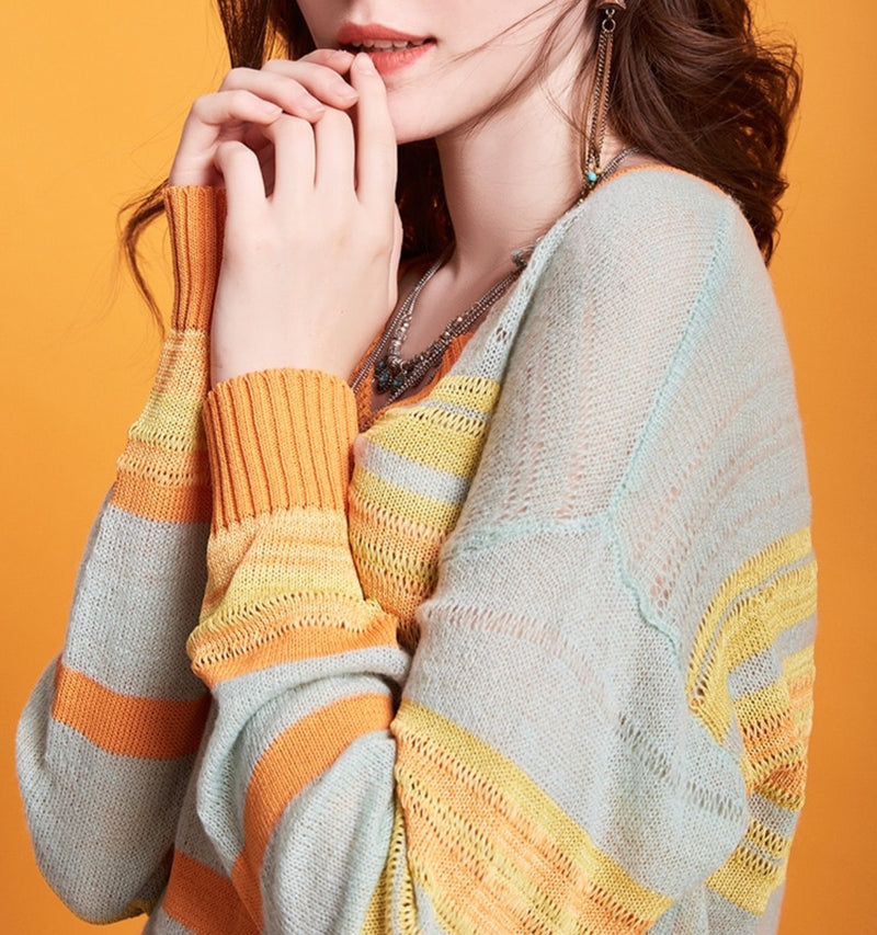 Bohemian hippie mohair and multicolored fine wool sweater.