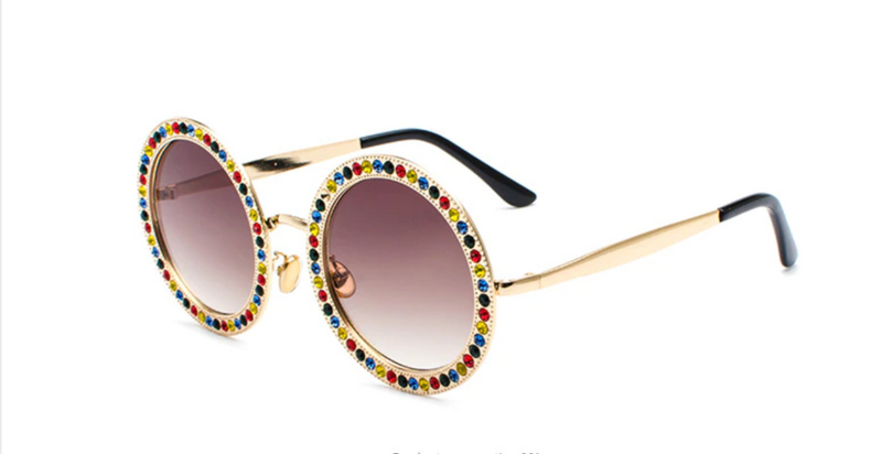 Multicolored rhinestone hippie sunglasses.