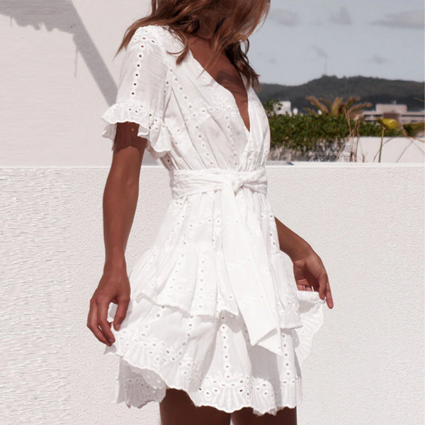 Little sexy bohemian embroidered white dress.
