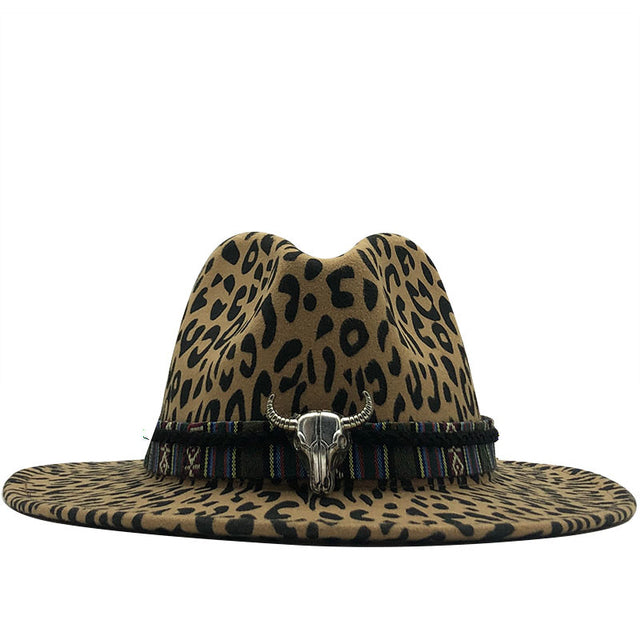 Chapeau de feutre de laine Hippie léopard.