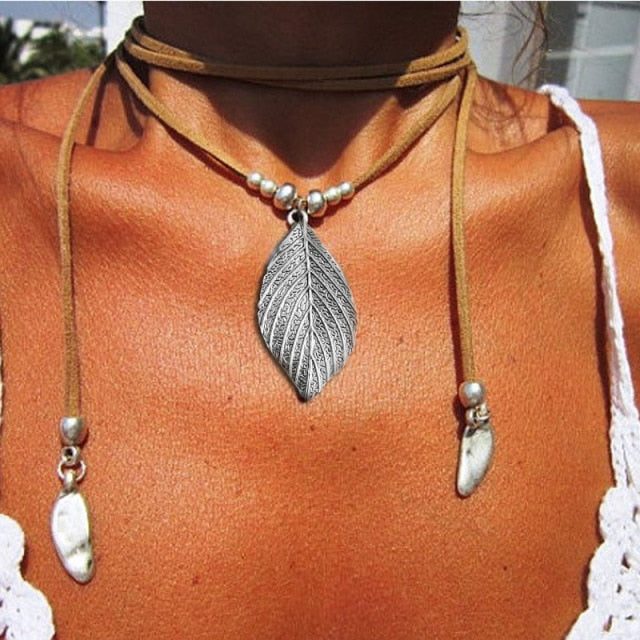 Bohemian wrap cord necklace. Hippie jewelry.