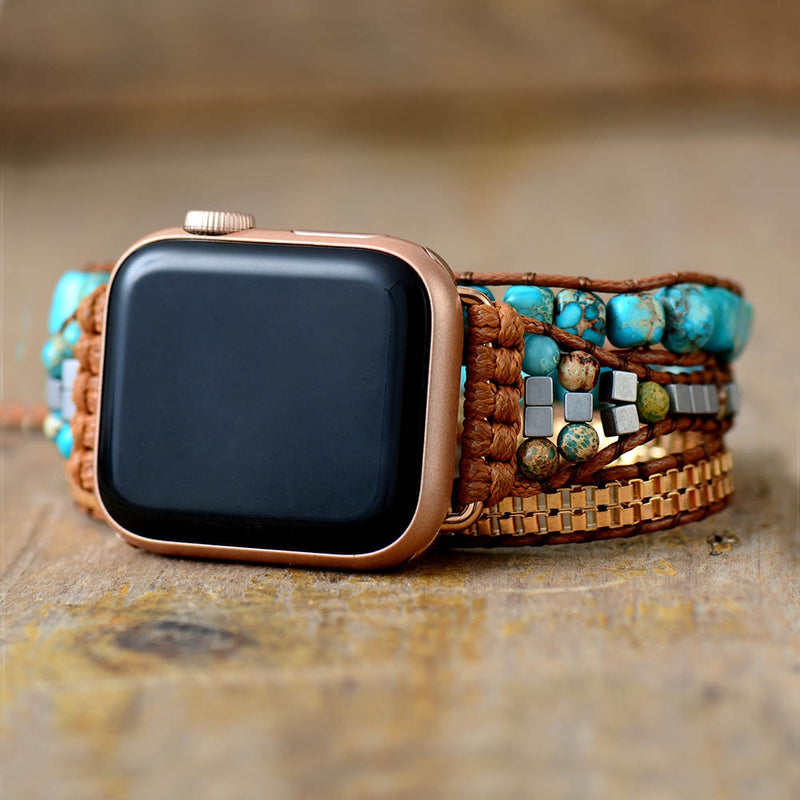 Bracelet montre Apple Turquoises Bohème.