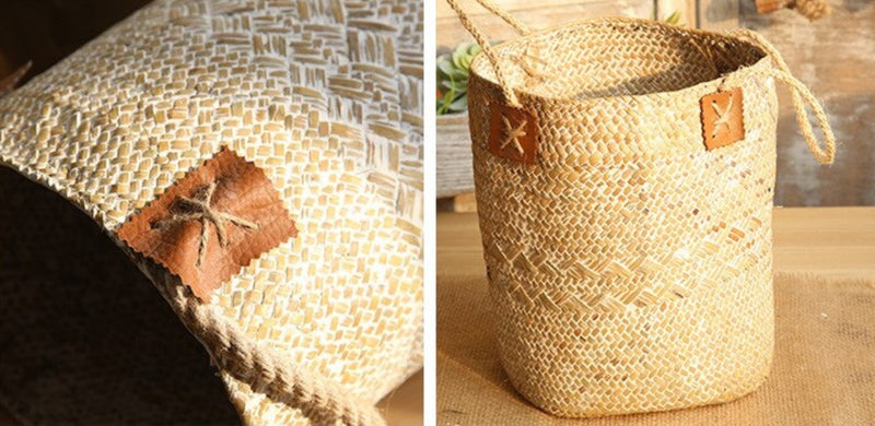 Bohemian, hippie decorative rattan basket.