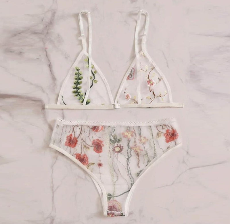Bohemian embroidered floral underwear.